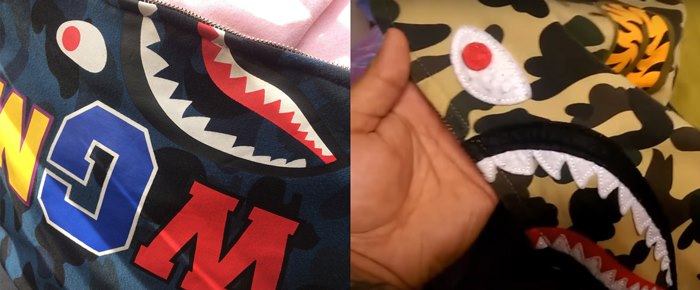 Оригинальная и поддельная акула Bape